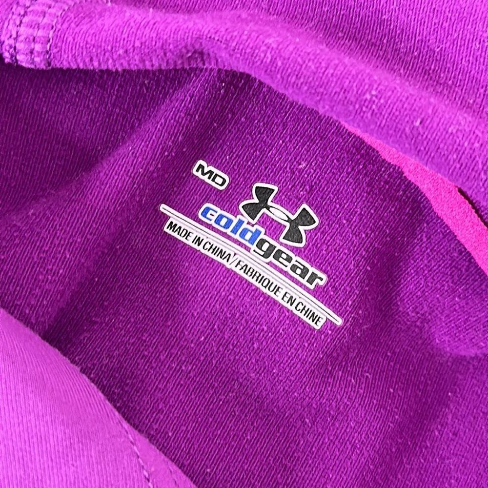 Under Armour UA Womens Top Shirt Size Medium Purple Cold Gear Long Sleeve Hooded - Picture 11 of 12